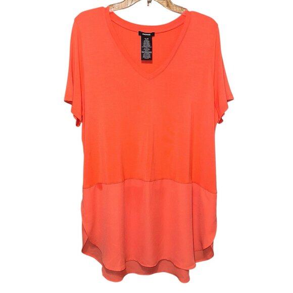 Premise Tunic Top XL Coral V-Neck Short Sleeve High-Low Hem Flowy Blouse EUC - Picture 1 of 5